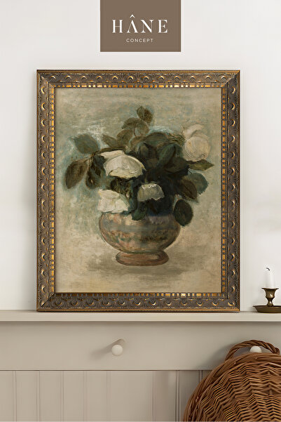 Hane Concept Vintage Çiçek Baskılı Çerçeveli Tablo, Galeri Duvarı, Sanatsal Baskı, Çiftlik Evi Tarzı Dekor