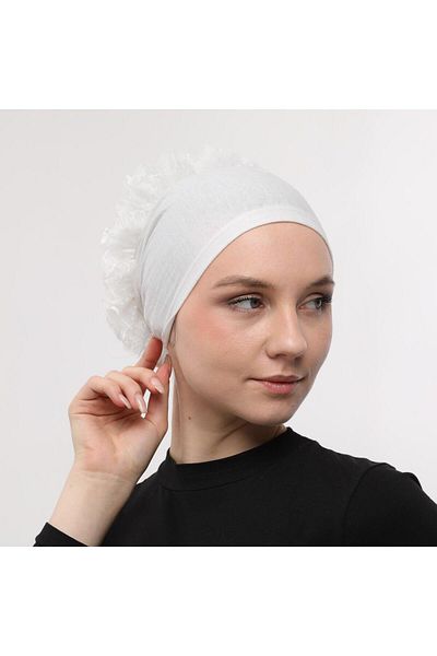 Sensu Front Stitched Back Tied Knob Lace Frilly Hijab Inner Cap