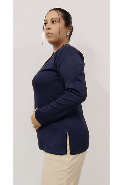 AKŞEN GİYİM LARGE SIZE THIN CORRATED COOL STRING FABRIC 70 CM FRONT GARNISHED LONG SLEEVE MOTHER BLUSE