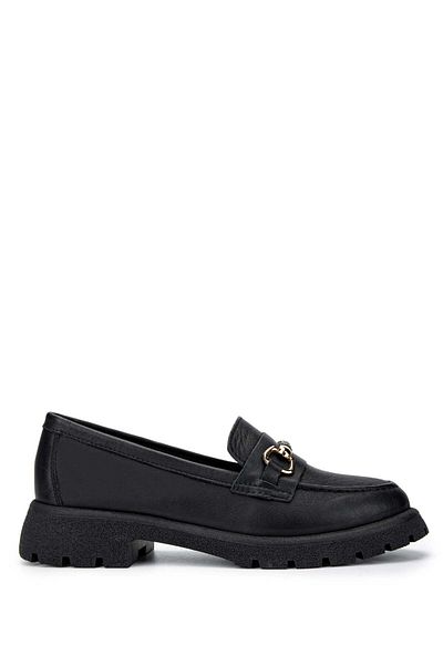 Tamer Tanca Women's Genuine Leather Black Leather Loafer Shoes