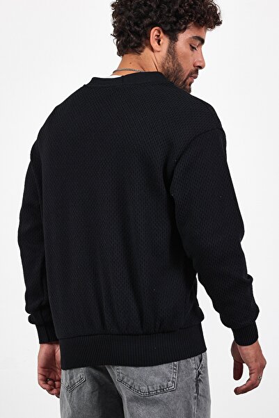 MADZEYMODA New Season Men's Buttoned Black Knitwear Cardigan with Pockets Mz89918