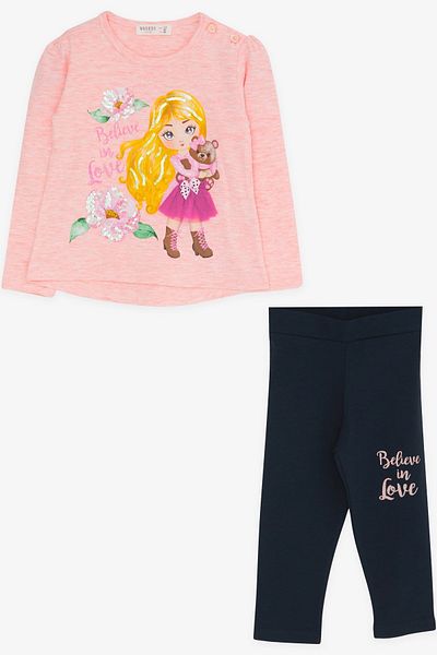Breeze Girl's Tights Suit Printed Sequin 1.5-5 Years, Salmon Melange
