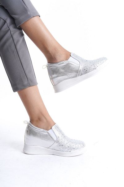Afilli Pantofi de damă, argintiu, alb, cu piatră, ascuns, cu umplutură interioară, cu toc cu platformă, pantofi ocazional, pantofi sport pentru mers