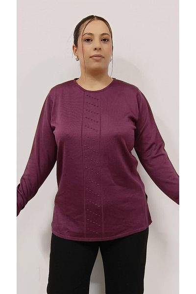 AKŞEN GİYİM LARGE SIZE THIN CORRATED COOL STRING FABRIC 70 CM FRONT GARNISHED LONG SLEEVE MOTHER BLUSE