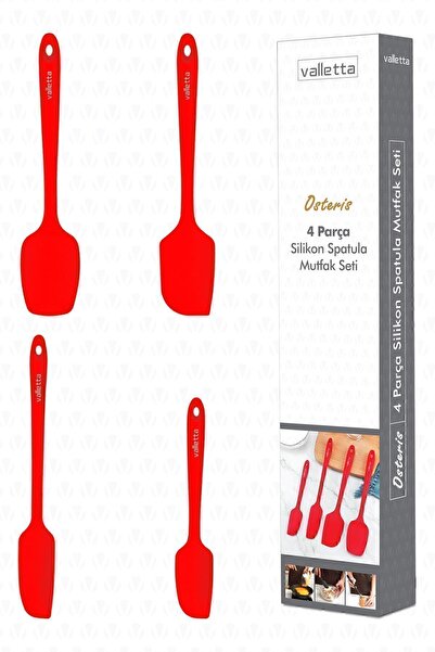 valletta Osteris Heat Resistant Fireproof Non-Stick Silicone Spatula Set 4 Pieces Red