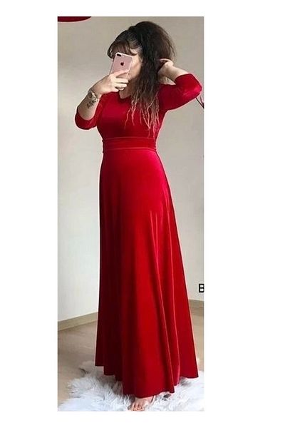 AZRA BUTİK Rochie din catifea burgundy - decolteu
