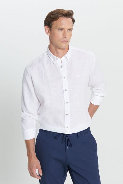 ALTINYILDIZ CLASSICS Ανδρικό πουκάμισο με κουμπιά 100% λινό γιακά με άνετη εφαρμογή
