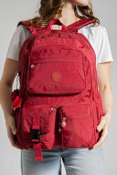 Alanç Gift Korean Style Large Size Red Unisex Waterproof Crinkle Ultra Light Multi-Compartment School Backpack