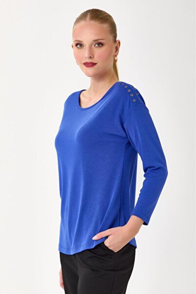İKİLER Low Sleeve Eyelet Detailed Blouse 245-1004