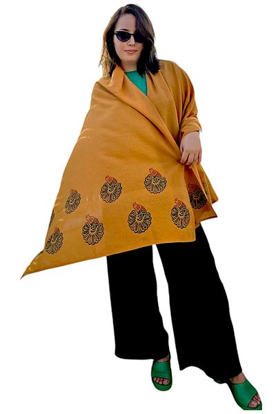 leillART Cotton Orange Peacock Patterned Shawl Scarf