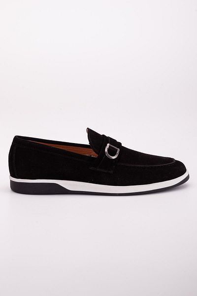 Dilimler Ayakkabı Black Men's Casual Shoes - Genuine Leather, Suede Buckle, Double Color Sole