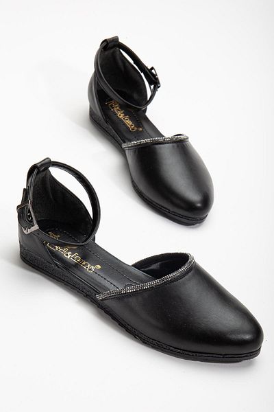 Dilimler Ayakkabı Black Women's Ballerinas with Flat Belly Slit Model Helmet