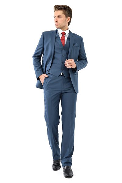 Presto 6 Drop P Slimfit Men's Suit - with Vest, Blue, 546-300