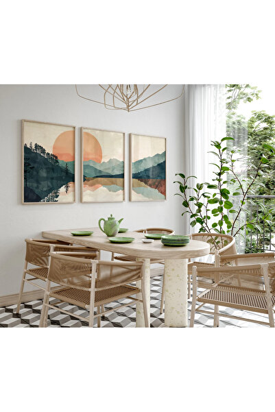 woodhomeworks Ahşap Çerçeveli 3 Lü Soyut Tablo Home Ev Salon Oturma Odası Yatak Odası Balkon Dekor Qmrc45