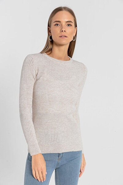 Miss Poem Crew Neck Ribbed Women's Basic Knitwear Sweater
