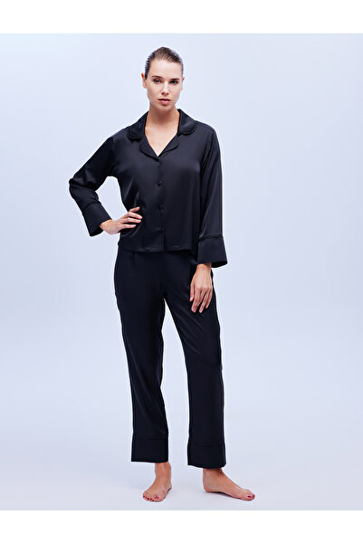 BONJOUR MADAME Σετ 2 τεμαχίων: Νυχτικό και Πουκάμισο με Παντελόνι - 1630 Μαύρο