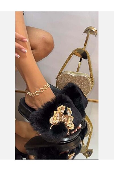 Giydim Gidiyor Butterfly Pofidik Terlik Siyah