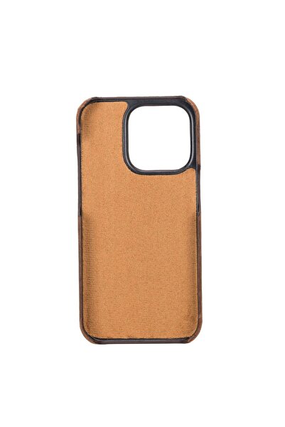 PLM Apple iPhone 14 Pro Uyumlu Deri Arka Kapak UJ G2 Kahve