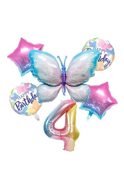 DÜVENCİ TİCARET Rainbow Foil Figured Butterfly Foil Ballon Set of 6