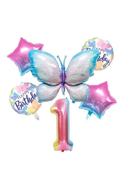 DÜVENCİ TİCARET Rainbow Foil Figured Butterfly Foil Ballon Set of 6