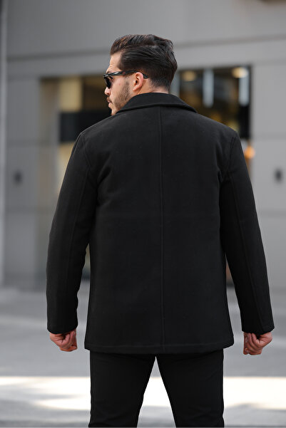 Jaglion Pánský, větruodolný černý kašmírový kašmírový kabát uvolněného střihu