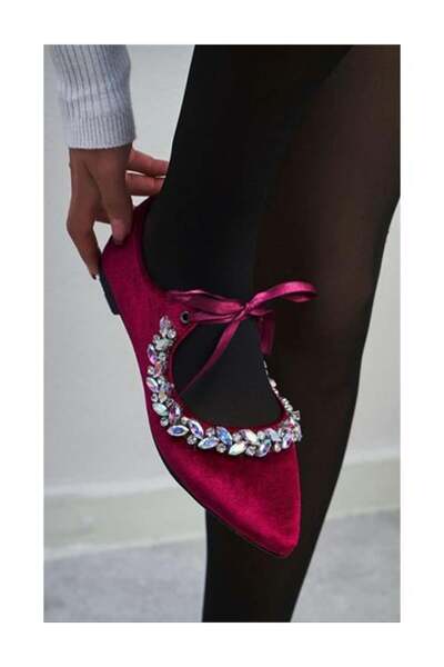 Giydim Gidiyor Burgundy Suede Bebillo Ballerinas