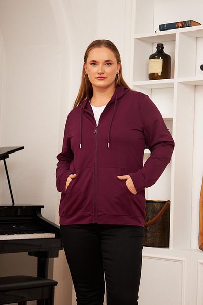 RMG Plus Size Zipper Detailed Plum Tracksuit Top