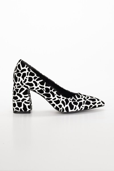 Dilimler Ayakkabı Leopard Patterned Thick Heel White Women's Stiletto