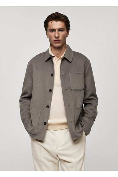 MANGO Man Handmade Wool Shirt Jacket with Pockets