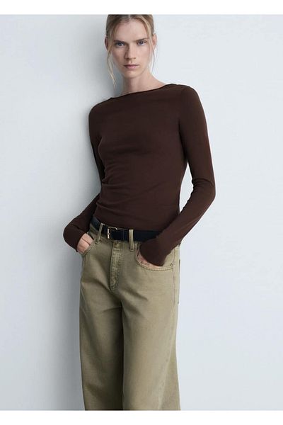 MANGO Woman Tričko Boat Neck s dlouhým rukávem