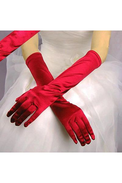 KAYAMU Long Size Extra Shiny Satin Gloves Red Color (K0)