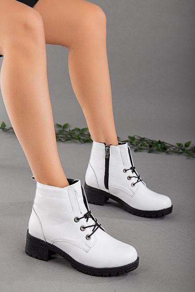 Dilimler Ayakkabı Genuine Leather Rubber Laced White Women's Boots