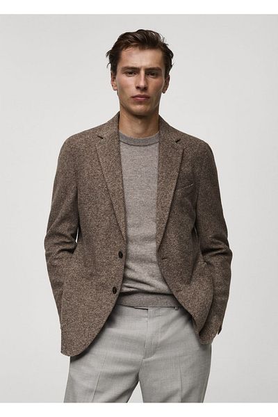 MANGO Man Παλτό blazer από καθαρό μαλλί με λεπτή εφαρμογή