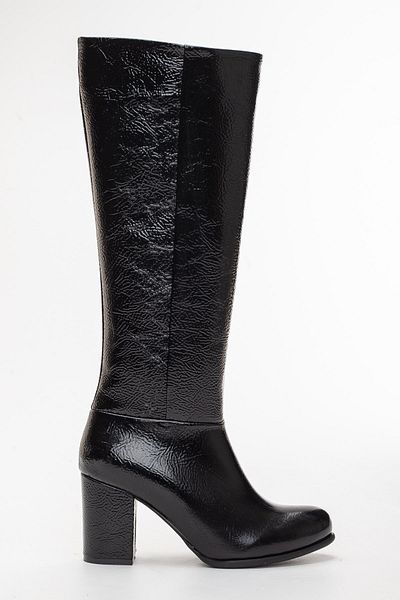 Dilimler Ayakkabı Zippered Wrinkled Patent Leather Black Small Large Size Women's Heeled Boots