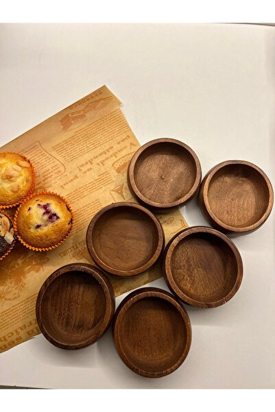 HBS Art Design Σετ 6 Ξύλινες Μπολέτες Σνακ Ξύλινες Μπολέτες Σκούρου Χρώματος