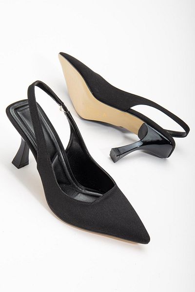 Dilimler Ayakkabı Black Zara Satin - Back Open Women's Heeled Shoes