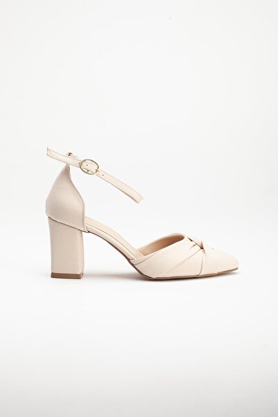 Dilimler Ayakkabı Satin Bow Helmet Nude Large Size Women's Shoes Heeled