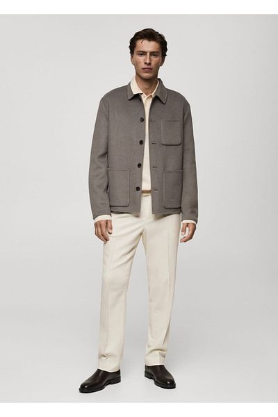 MANGO Man Handmade Wool Shirt Jacket with Pockets