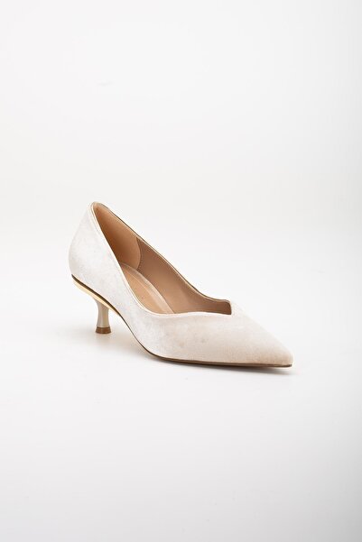 Dilimler Ayakkabı Beige V-face Kaife Women's Low Heel Shoes - Large Size