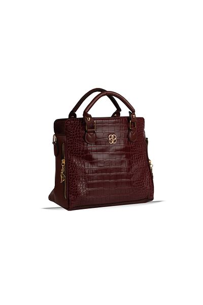 Rosmod Γυναικεία Claret Red Croco Δερμάτινη τσάντα ώμου και χεριού με μοτίβο γάτας με φερμουάρ και εσωτερική τσέπη