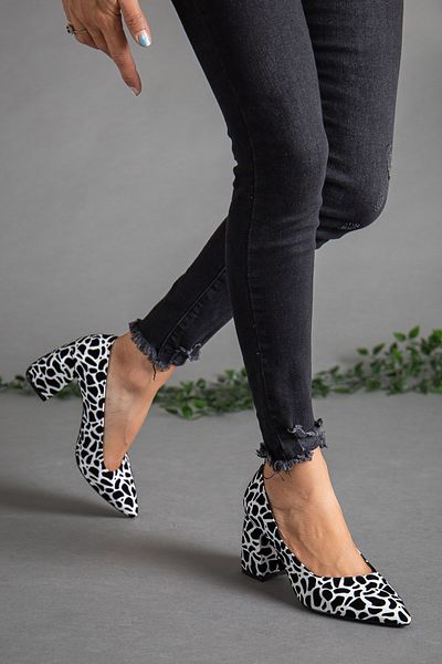 Dilimler Ayakkabı Stiletto damă alb cu model leopard, toc gros