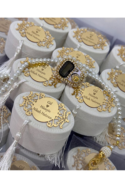 çeyizlik setim 10 adet İsme Özel Kadife Kutuda Zikirmatik ve İnci Tesbih Seti