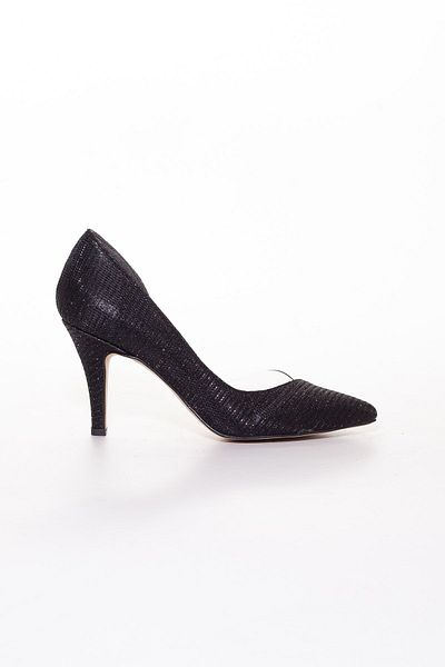 Dilimler Ayakkabı Thin Heeled Side Transparent Black Women's Stiletto