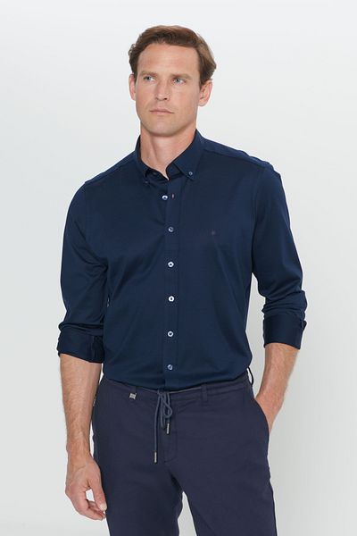 ALTINYILDIZ CLASSICS Marineblaues Slim-Fit-Hemd mit Knopfleiste für Herren