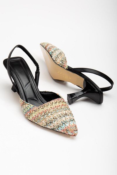 Dilimler Ayakkabı Orthopedic Sole Black Women's Heeled Shoes - Straw Material