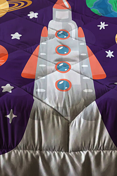 Else Dekor Космічний корабель з малюнком планет, дитяча односпальна ковдра з капітоне і наволочкою
