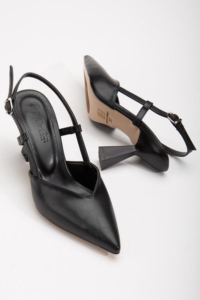 Dilimler Ayakkabı V-Face Black Women's Heeled Shoes - Large Size Side Pole