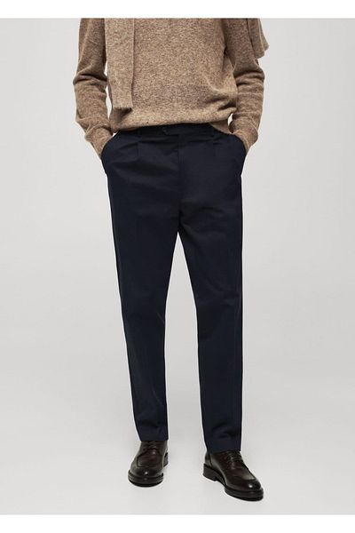 MANGO Man Regular Cut Pleated Cotton Pants