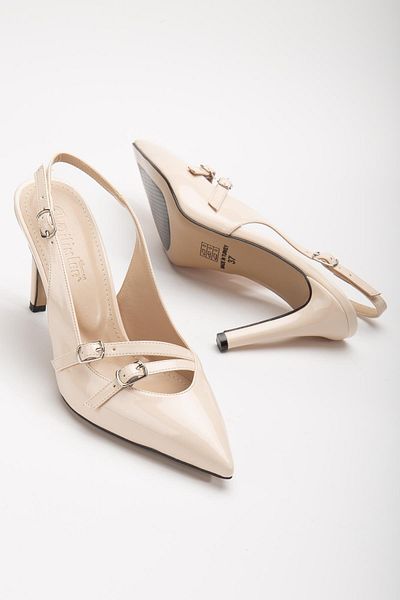 Dilimler Ayakkabı Women's Stiletto with Buckle and Open Back Thin Heels - Nude