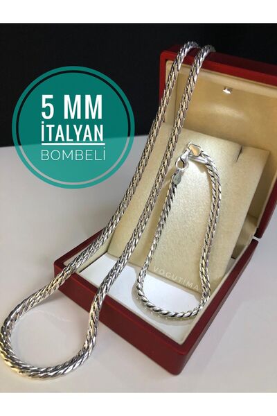 vogutima jewelery&silver by timuçin mavili 5mm İtalyan Bombeli Zincir Set 925...